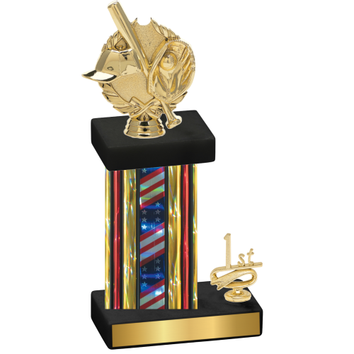 Accented Single Flag USA First Place Baseball Trophy