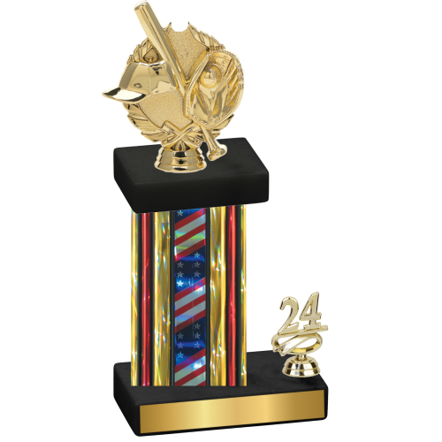 Accented Single Flag USA Year Baseball Trophy