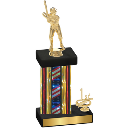 Accented Single Flag USA First Place Baseball Trophy