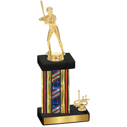 Accented Single Flag USA First Place Softball Trophy