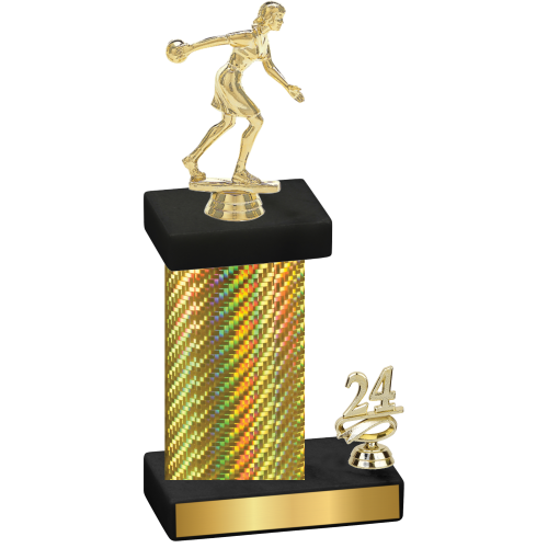 Accented Single Gold Carbon Fiber Year Bowling Trophy