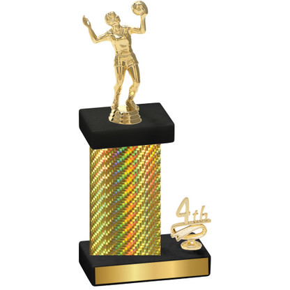 Accented Single Gold Carbon Fiber Fourth Place Volleyball Trophy