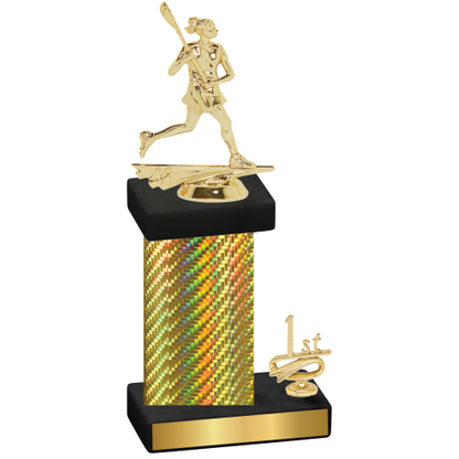 Accented Single Gold Carbon Fiber First Place Lacrosse Trophy