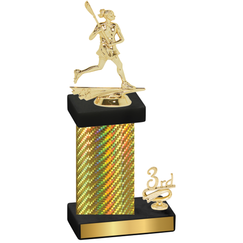 Accented Single Gold Carbon Fiber Third Place Lacrosse Trophy