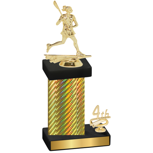 Accented Single Gold Carbon Fiber Fourth Place Lacrosse Trophy