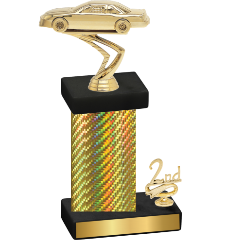 Accented Single Gold Carbon Fiber Second Place Cars Trophy