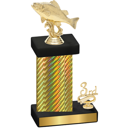 Accented Single Gold Carbon Fiber Third Place Fishing Trophy