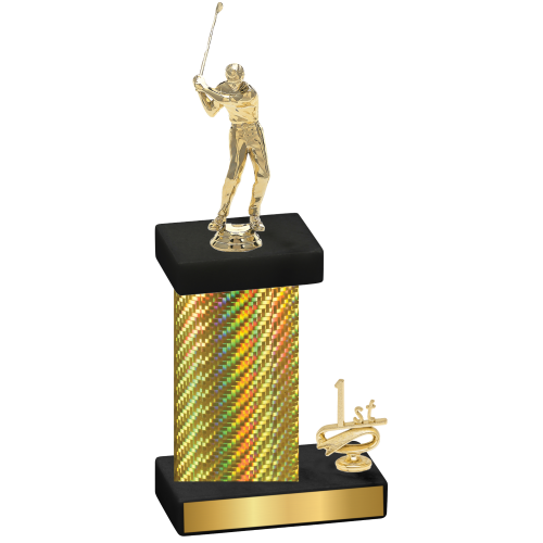 Accented Single Gold Carbon Fiber First Place Golf Trophy