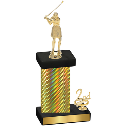 Accented Single Gold Carbon Fiber Second Place Golf Trophy