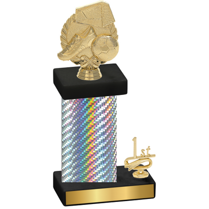 Accented Single Silver Carbon Fiber First Place Soccer Trophy