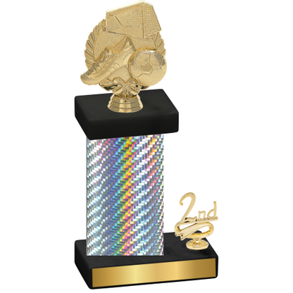 Accented Single Silver Carbon Fiber Second Place Soccer Trophy