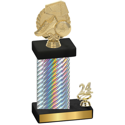 Accented Single Silver Carbon Fiber Year Soccer Trophy