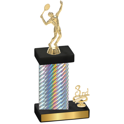 Accented Single Silver Carbon Fiber Third Place Tennis Trophy