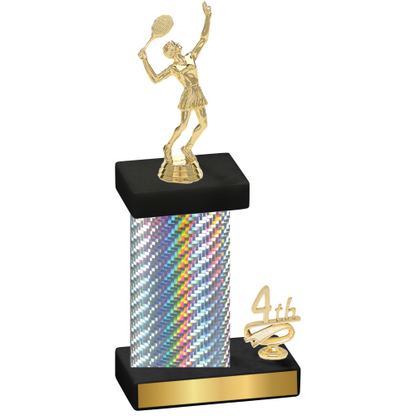 Accented Single Silver Carbon Fiber Fourth Place Tennis Trophy