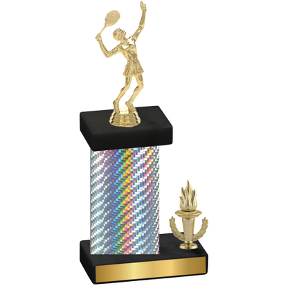 Accented Single Silver Carbon Fiber Victory Tennis Trophy