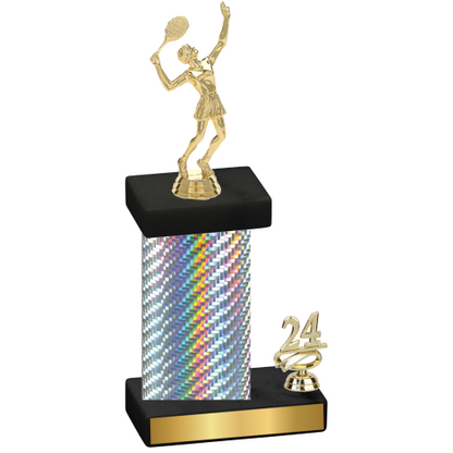 Accented Single Silver Carbon Fiber Year Tennis Trophy