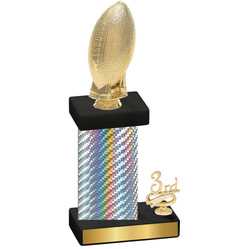 Accented Single Silver Carbon Fiber Third Place Football Trophy