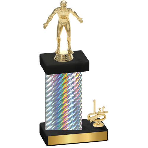 Accented Single Silver Carbon Fiber First Place Wrestling Trophy