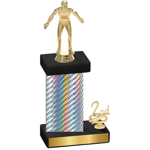 Accented Single Silver Carbon Fiber Second Place Wrestling Trophy