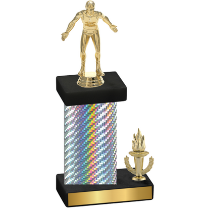 Accented Single Silver Carbon Fiber Victory Wrestling Trophy