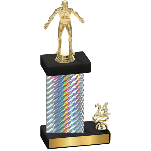 Accented Single Silver Carbon Fiber Year Wrestling Trophy