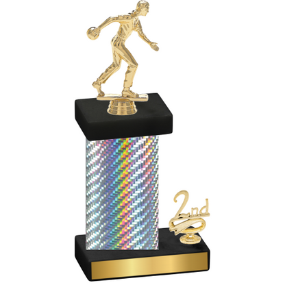 Accented Single Silver Carbon Fiber Second Place Bowling Trophy