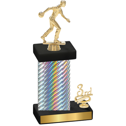 Accented Single Silver Carbon Fiber Third Place Bowling Trophy