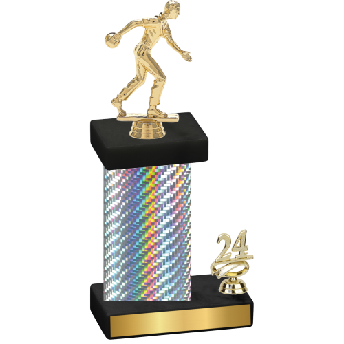 Accented Single Silver Carbon Fiber Year Bowling Trophy