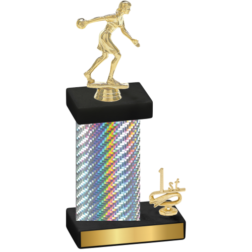 Accented Single Silver Carbon Fiber First Place Bowling Trophy