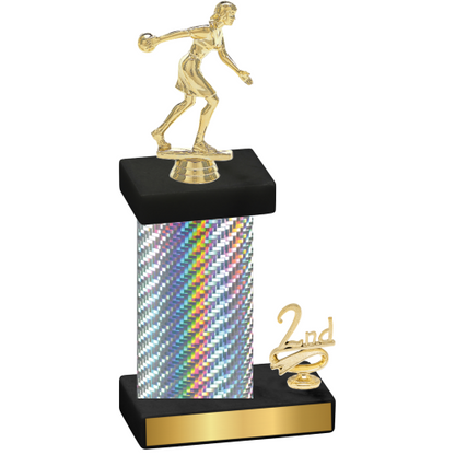 Accented Single Silver Carbon Fiber Second Place Bowling Trophy