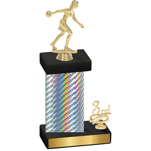 Accented Single Silver Carbon Fiber Third Place Bowling Trophy