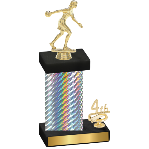 Accented Single Silver Carbon Fiber Fourth Place Bowling Trophy