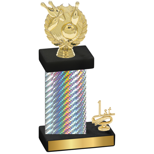 Accented Single Silver Carbon Fiber First Place Bowling Trophy