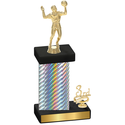 Accented Single Silver Carbon Fiber Third Place Volleyball Trophy