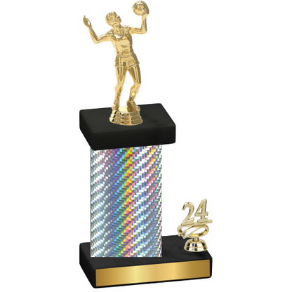 Accented Single Silver Carbon Fiber Year Volleyball Trophy