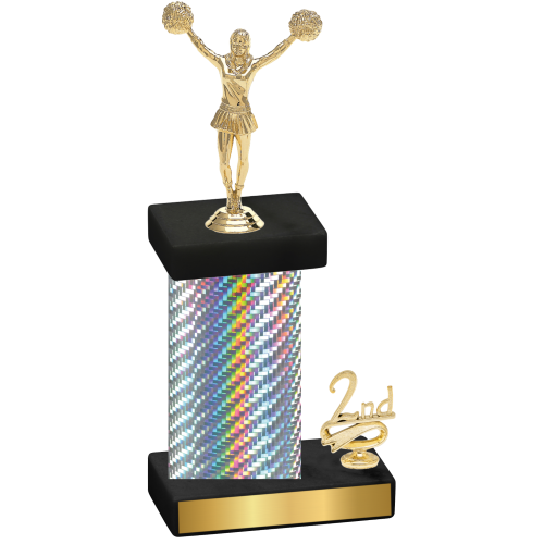 Accented Single Silver Carbon Fiber Second Place Cheerleading Trophy