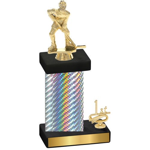 Accented Single Silver Carbon Fiber First Place Hockey Trophy