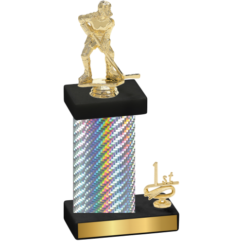 Accented Single Silver Carbon Fiber First Place Hockey Trophy