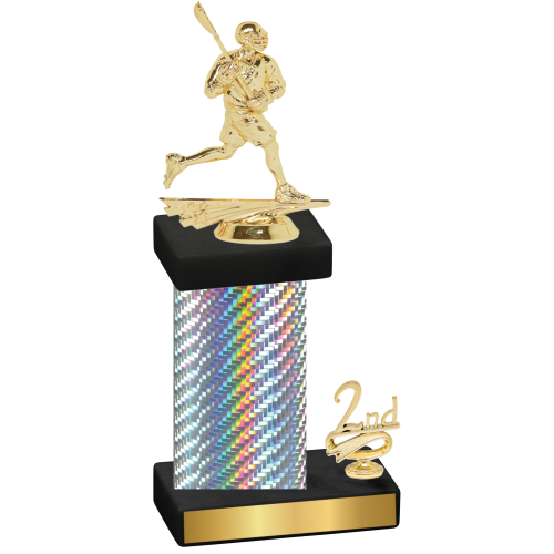 Accented Single Silver Carbon Fiber Second Place Lacrosse Trophy