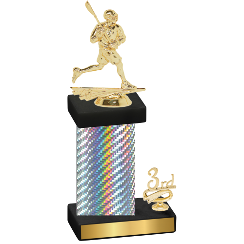 Accented Single Silver Carbon Fiber Third Place Lacrosse Trophy