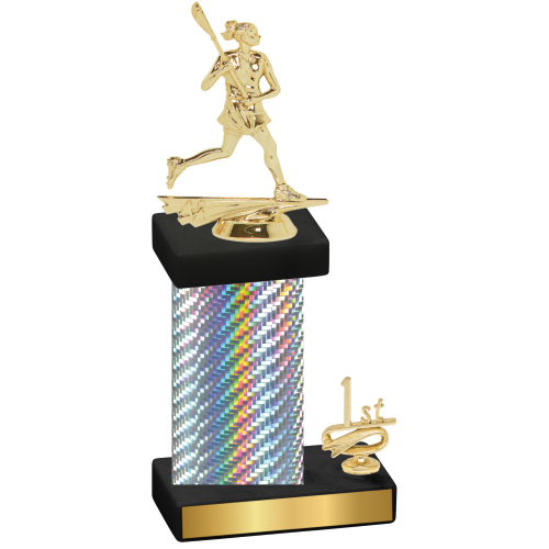 Accented Single Silver Carbon Fiber First Place Lacrosse Trophy