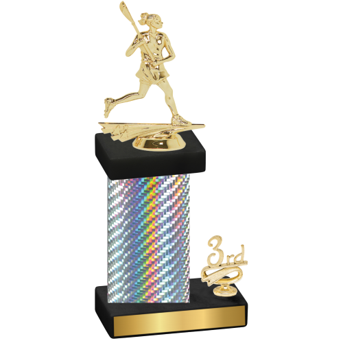 Accented Single Silver Carbon Fiber Third Place Lacrosse Trophy