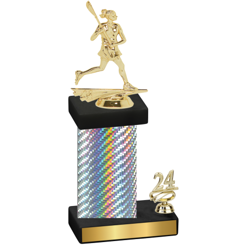 Accented Single Silver Carbon Fiber Year Lacrosse Trophy