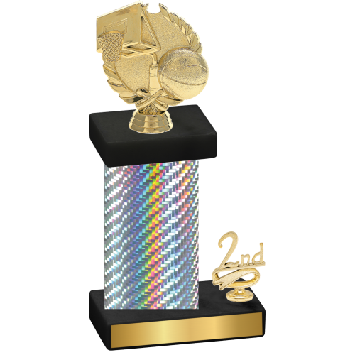 Accented Single Silver Carbon Fiber Second Place Basketball Trophy