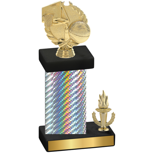 Accented Single Silver Carbon Fiber Victory Basketball Trophy