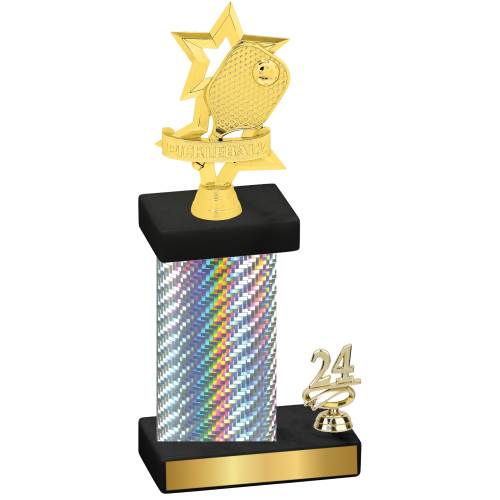 Accented Single Silver Carbon Fiber Year Pickleball Trophy