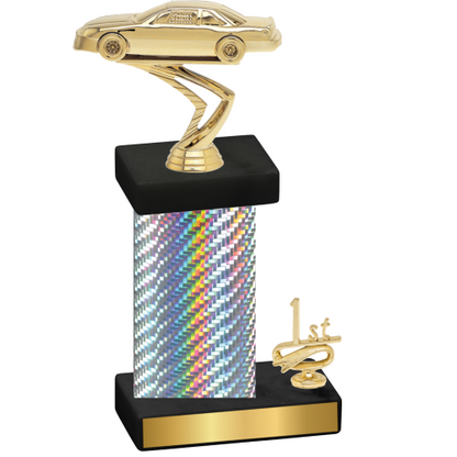 Accented Single Silver Carbon Fiber First Place Cars Trophy