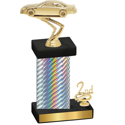 Accented Single Silver Carbon Fiber Second Place Cars Trophy