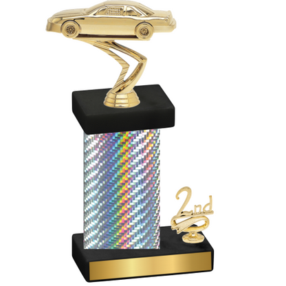 Accented Single Silver Carbon Fiber Second Place Cars Trophy