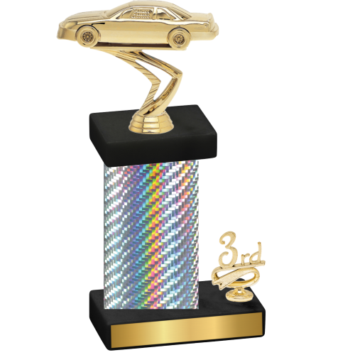 Accented Single Silver Carbon Fiber Third Place Cars Trophy